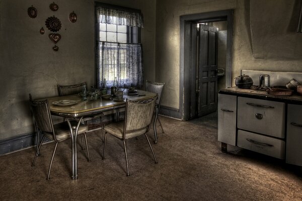 Dining room in the kitchen. brown tone