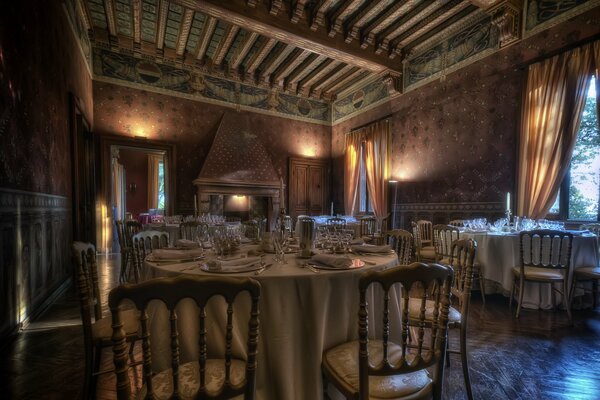 The interior of the restaurant in the sun