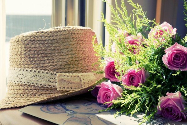 Summer hat on the table