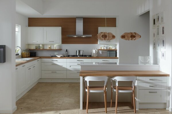 The interior of a stylish kitchen with a beautiful set