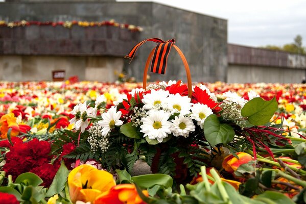 Blumen auf das Denkmal eines unbekannten Soldaten legen