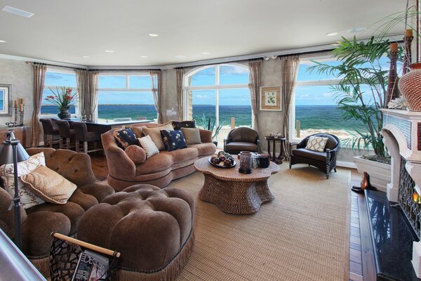The interior of the living room and kitchen. Ocean and freedom