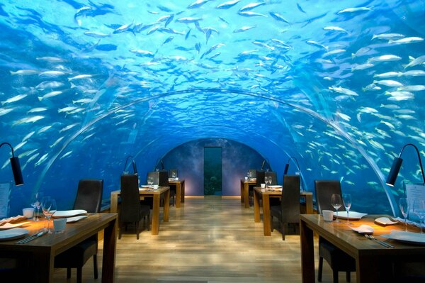 Ресторан на Мальдивах под водой
