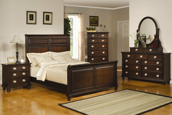 Modern bedroom design. Bed wood