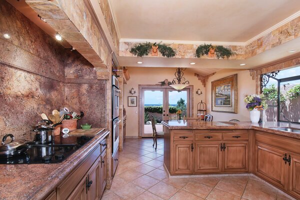 Modern kitchen with wooden furniture