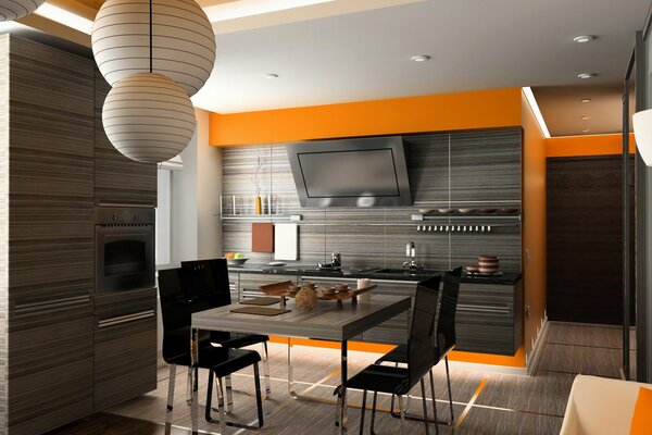 Photo of the kitchen interior. 3d graphics