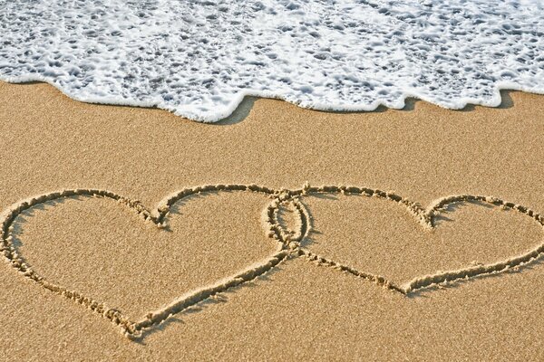 Two hearts on the sandy shore