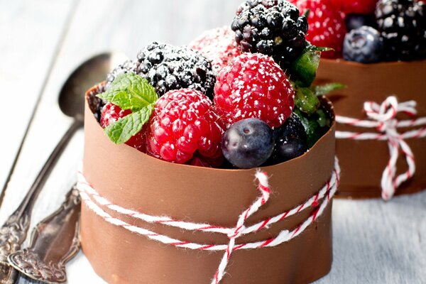 Dessert de fruits. Framboises et mûres