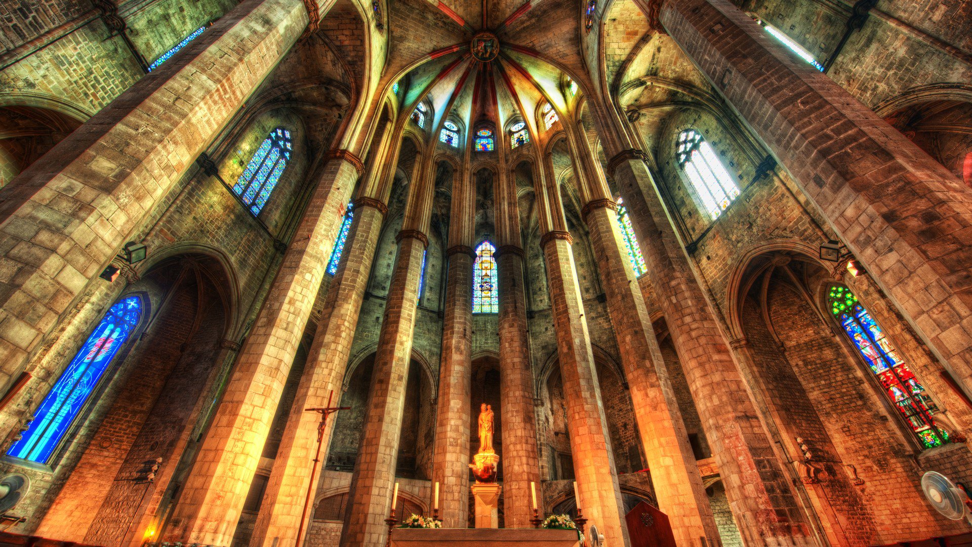 cathedral church nave stained glass religion hdr