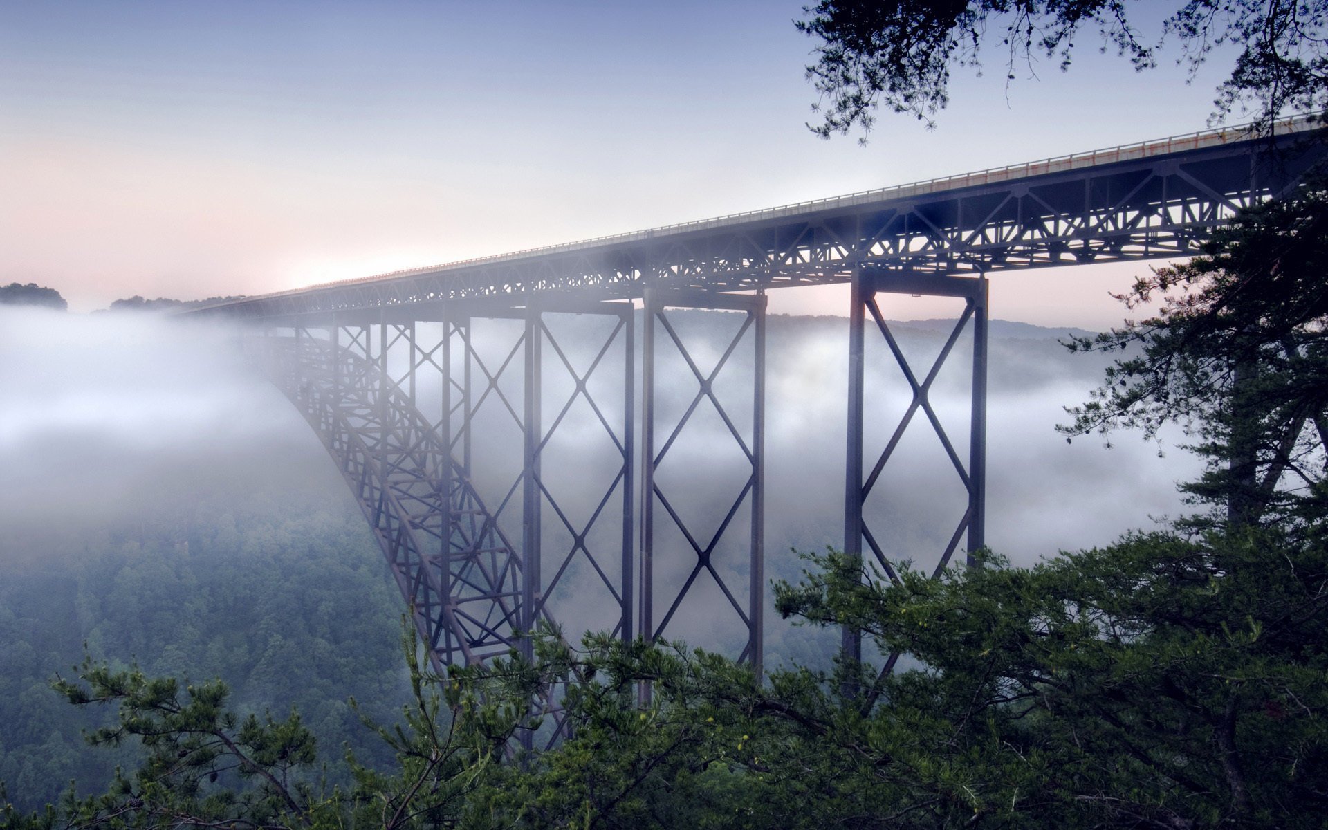 new river gorge bridge paesaggio ponte nebbia