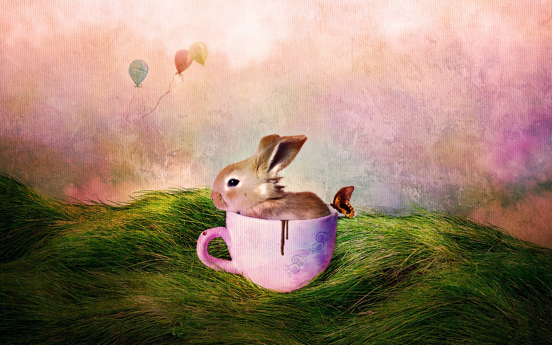 rabbit rabbit cup butterfly fairy tale grass balloons small animal