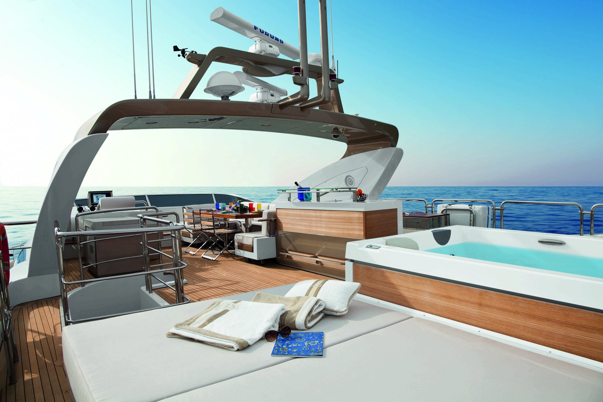 interno stile design yacht suite ponte pannello di controllo tavolo vasca idromassaggio