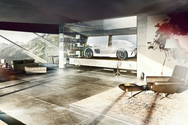 Mercedes in a stylish room interior