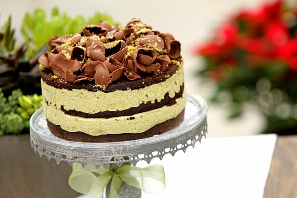 Chocolate birthday cake with filling