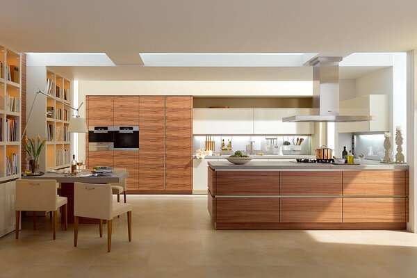 The style of the kitchen as in the room