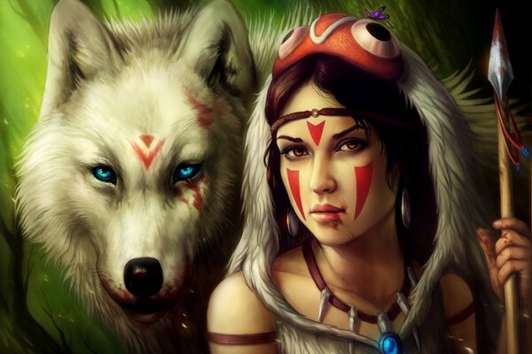 Princesa Mononoke con el lobo