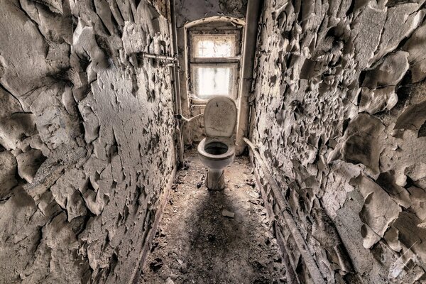 An abandoned building. Old toilet