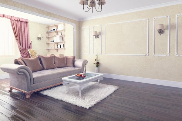 A room with a sofa and an interior table