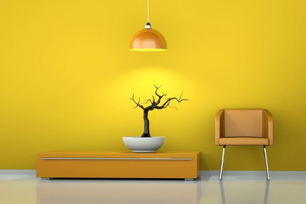 Wood and furniture on a yellow background