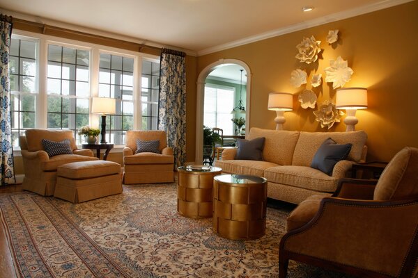 Diseño interior de la gran sala de estar de la Villa