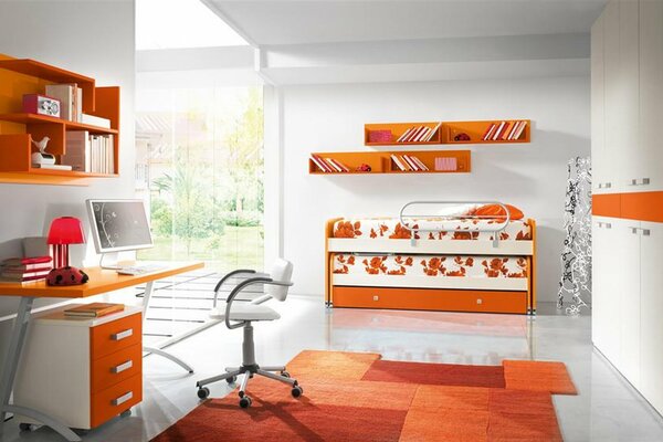 Chambre d enfants orange et blanche