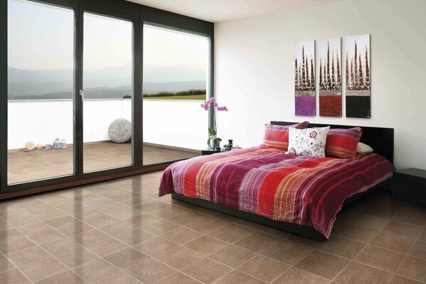 Bedroom design with large windows on the cerassa