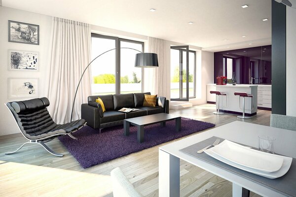 Modern design of the room. Stylish furniture