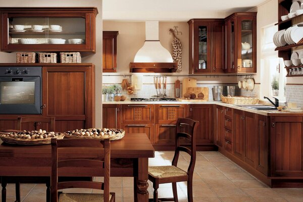 The interior of the classic kitchen in the villa