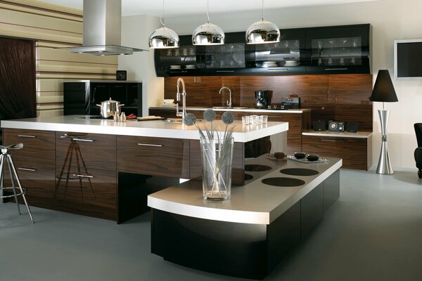 Kitchen interior with wood elements