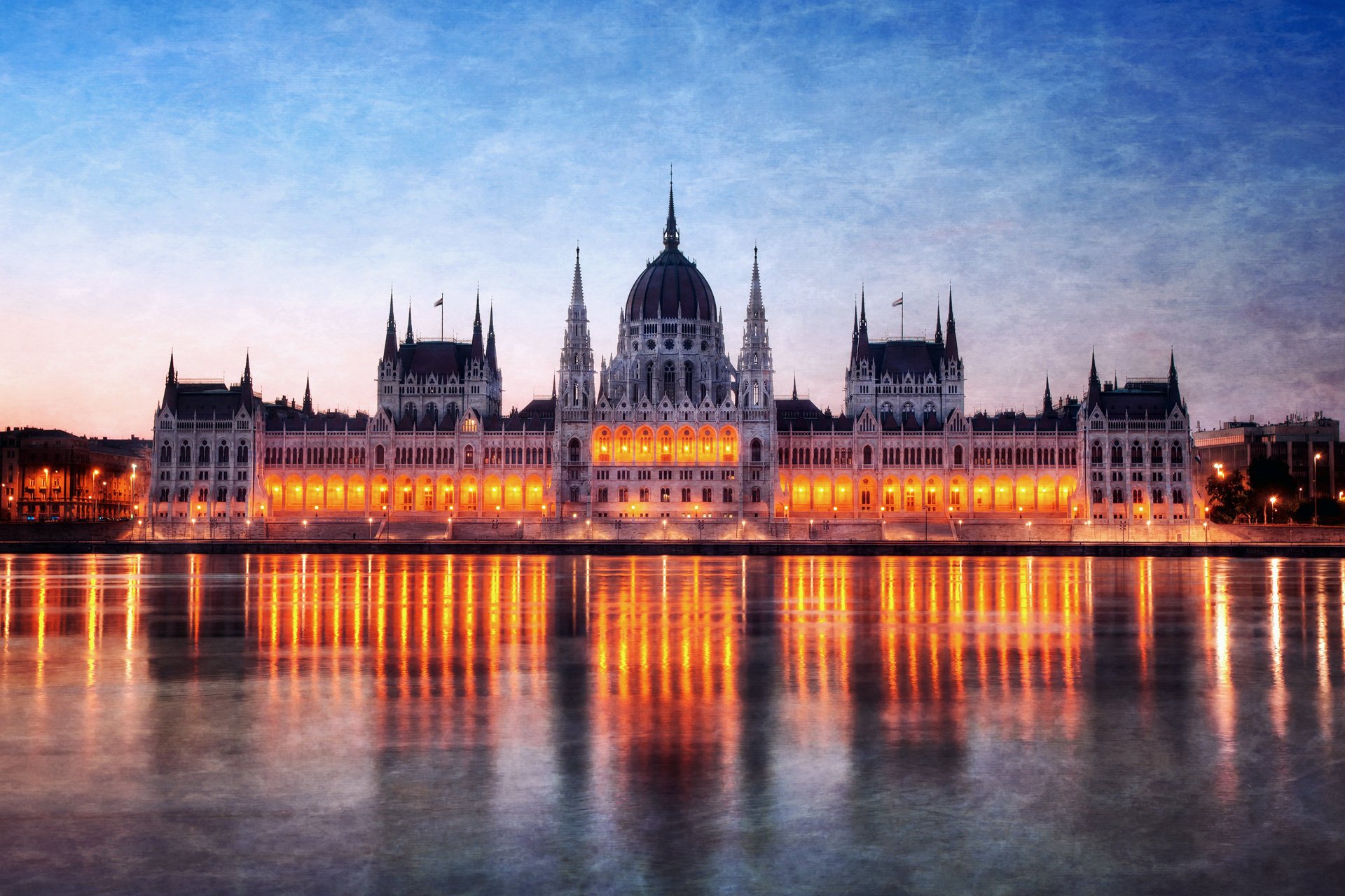 night backlight lights hungary parliament budapest