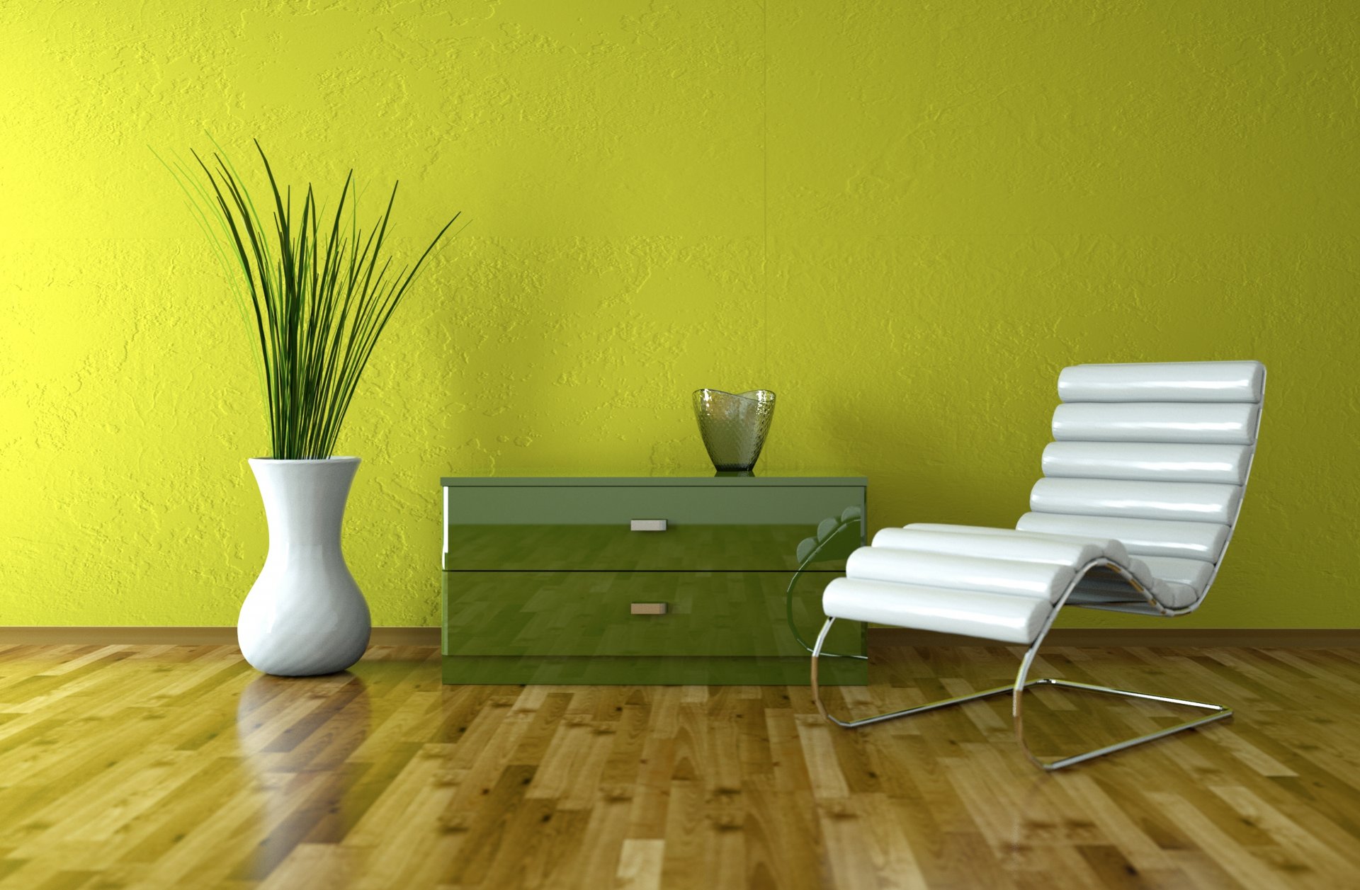 intérieur design élégant chaise en cuir mur vert vase mur vert