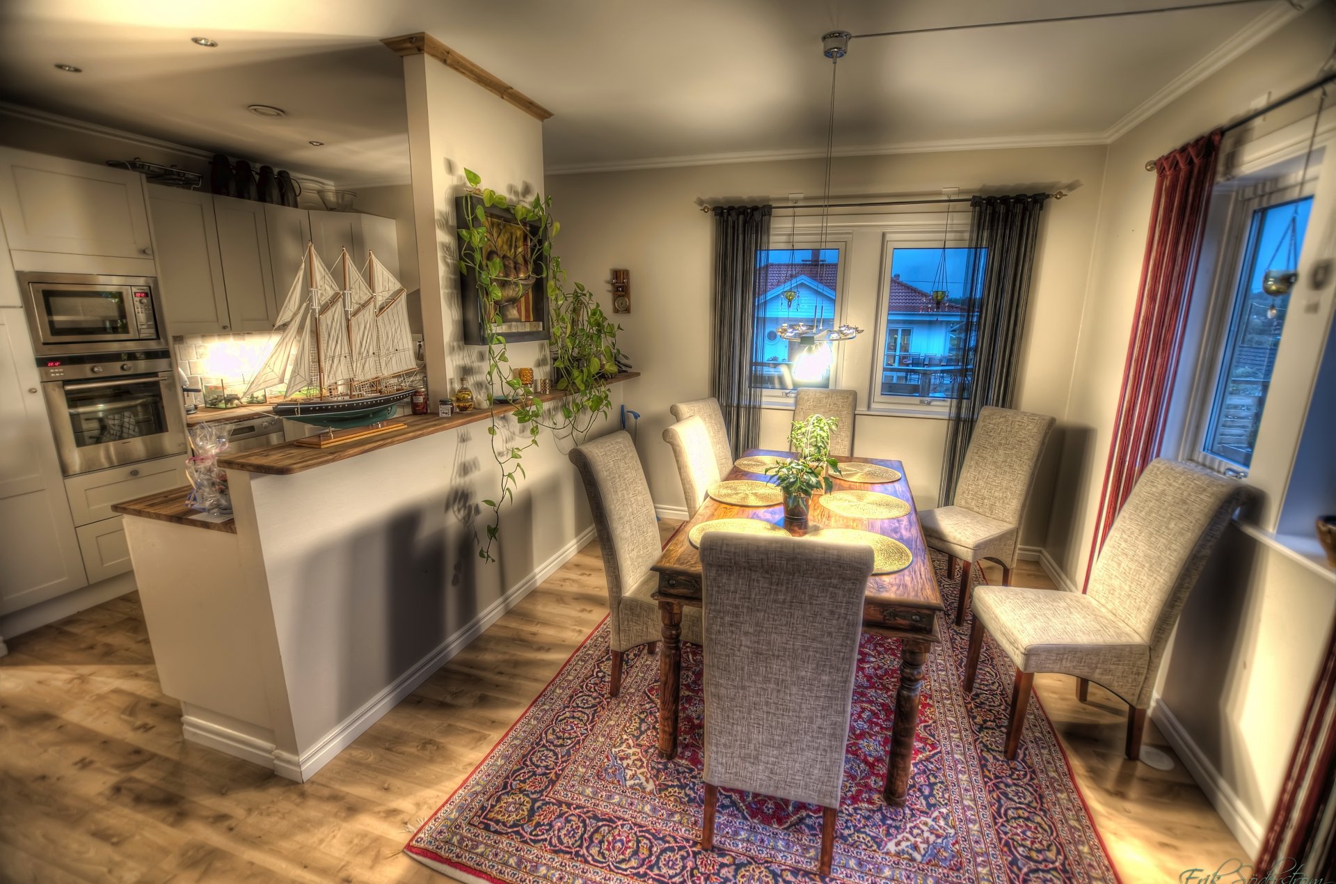 intérieur cuisine table chaises tapis design hdr photo