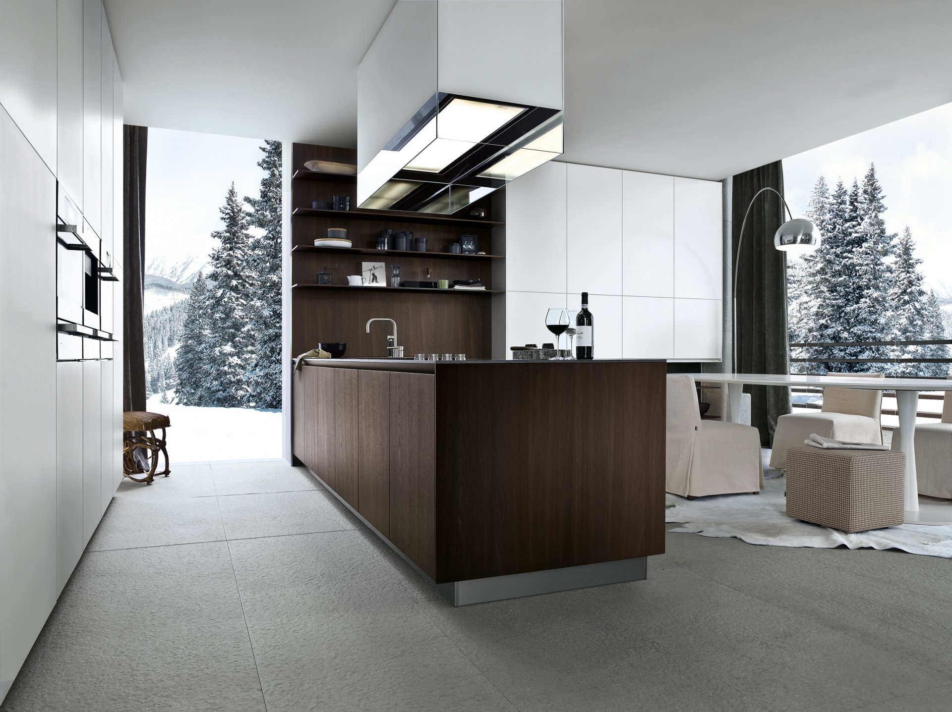 interieur küche design möbel weihnachtsbäume schnee