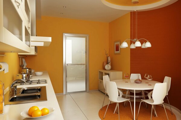 Interieur der modernen Küche in Orange