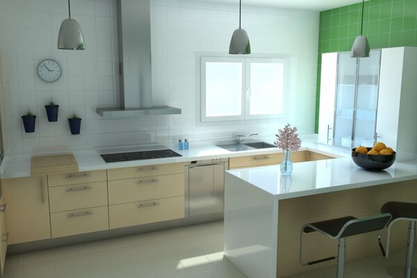 Design idea for a small kitchen in white tones