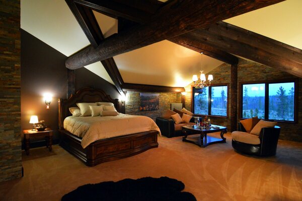 Cozy modern room with panoramic windows