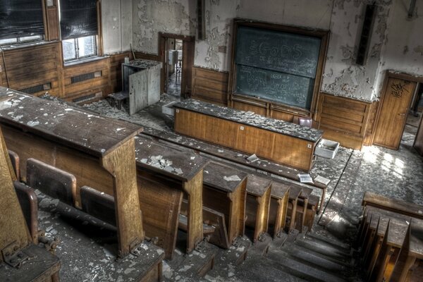 Dilapidated auditorium in an abandoned institute