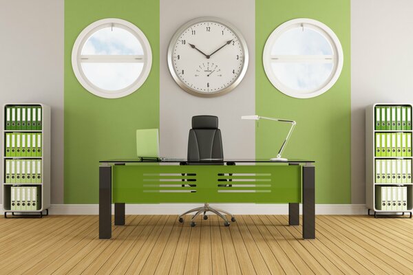 Interno elegante dell ufficio nel colore verde