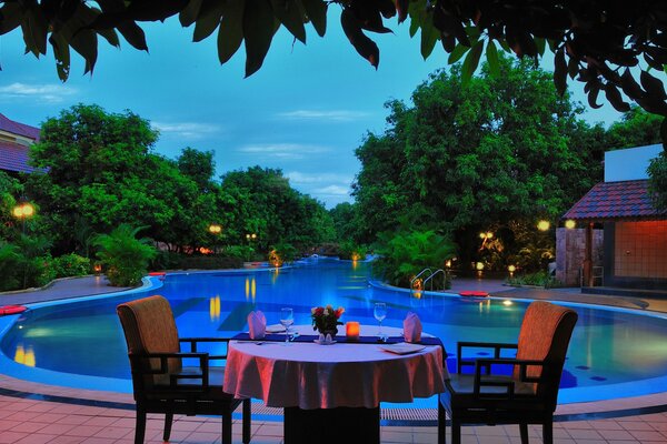 Dinner at the villa overlooking the gorgeous pool