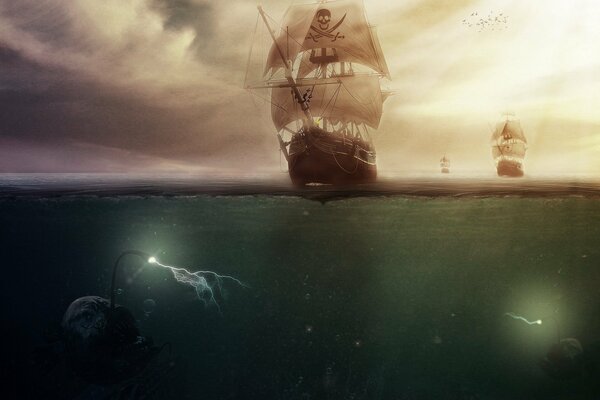 Flotilla pirata en el océano de monstruos