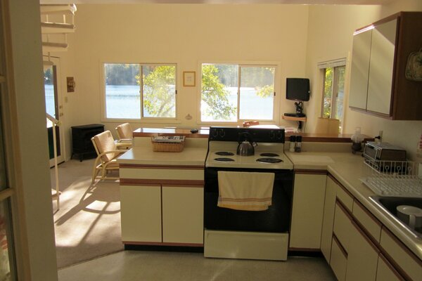 Stylish design of the kitchen in the cottage