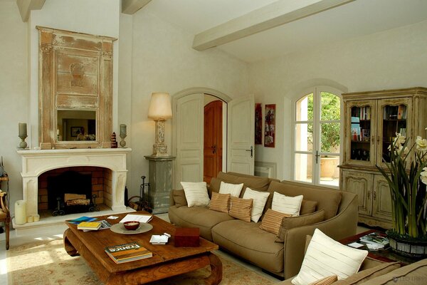 Interior of a living room in a luxury villa in France