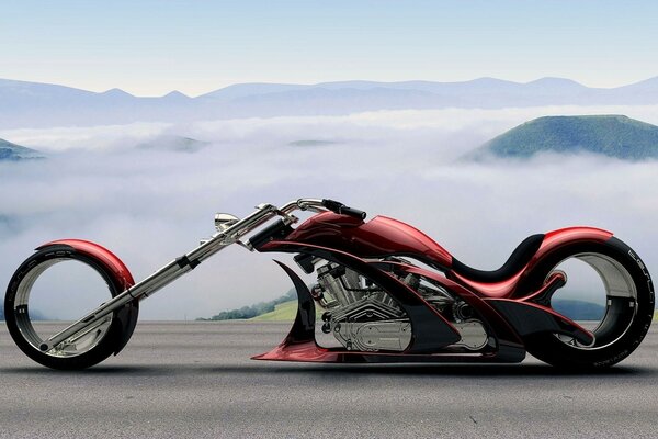 Concepto de motocicleta roja sin eje central
