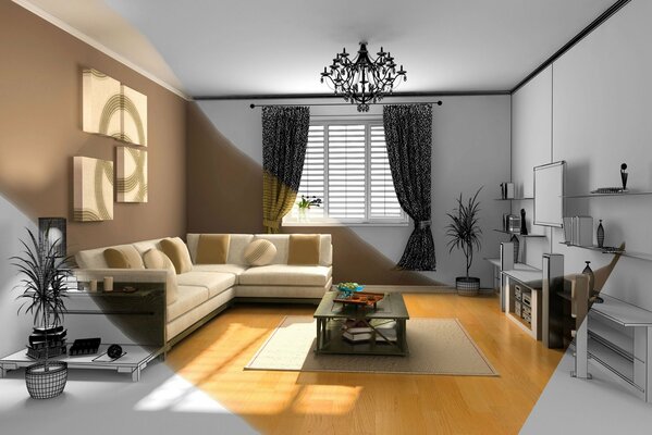 Golden image of a fashionable living room