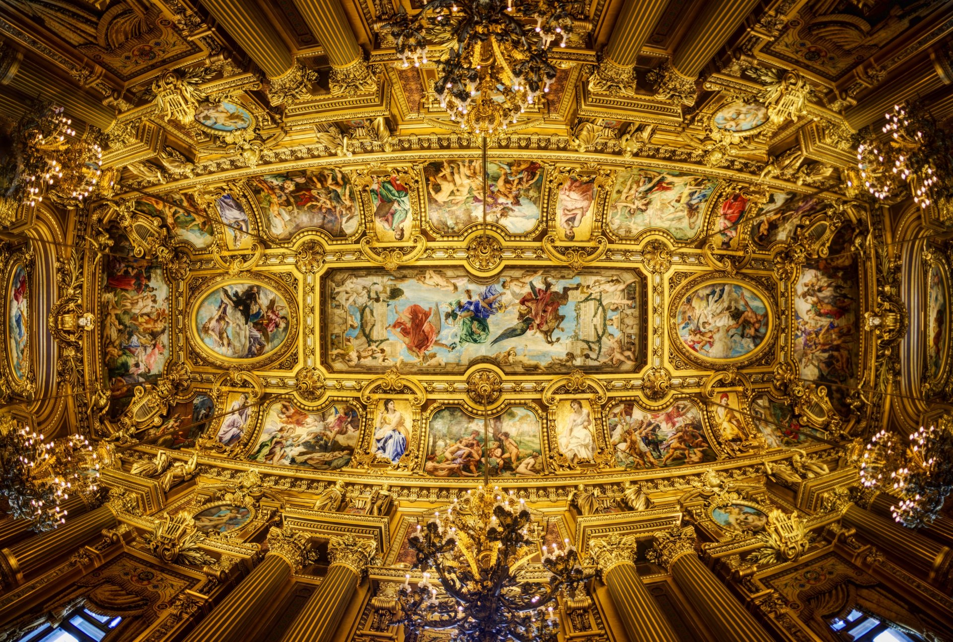 paris opera grand opera opera garnier ceiling painting lamps column