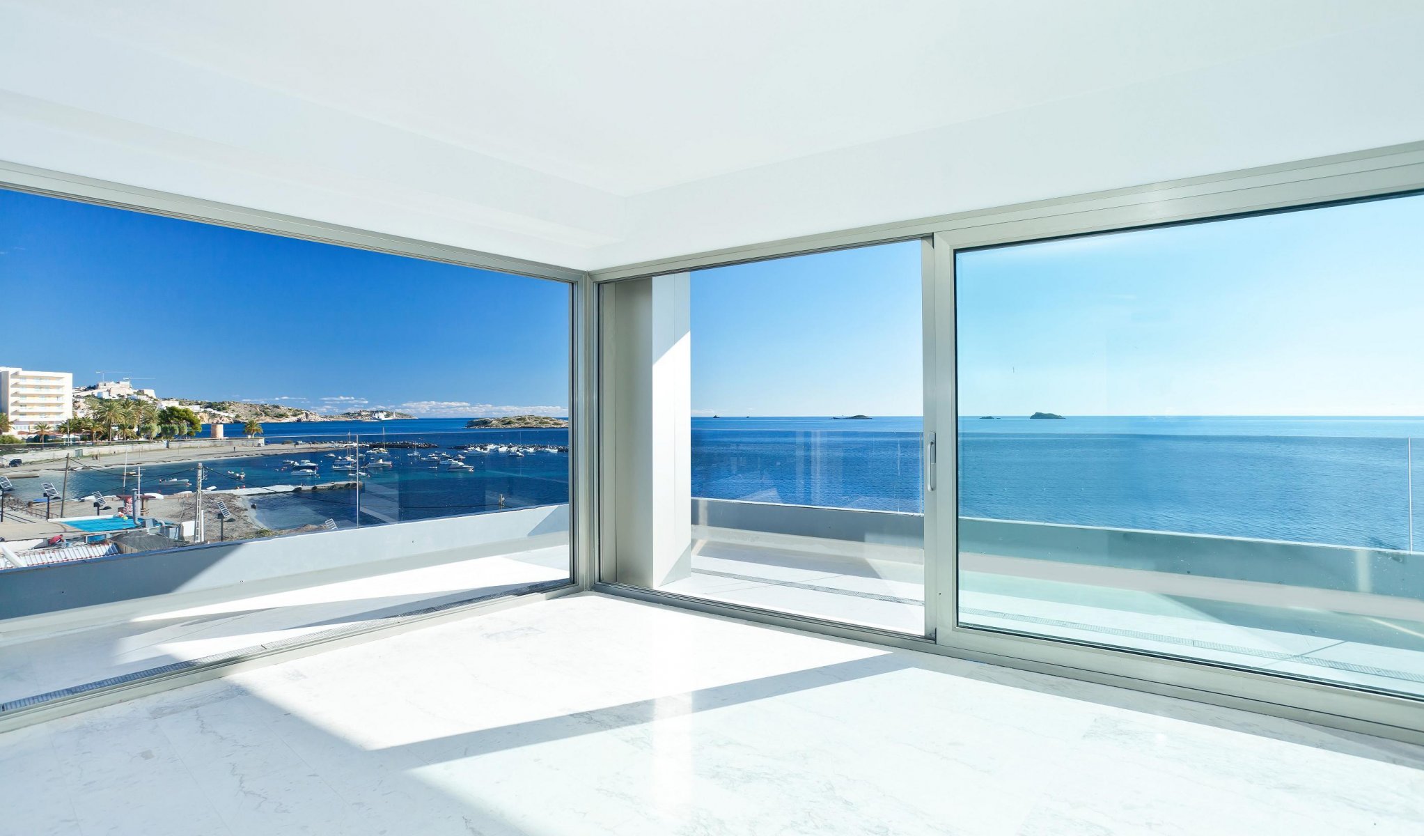 interior style design resort house living space terrace glass luxury apartment ibiza