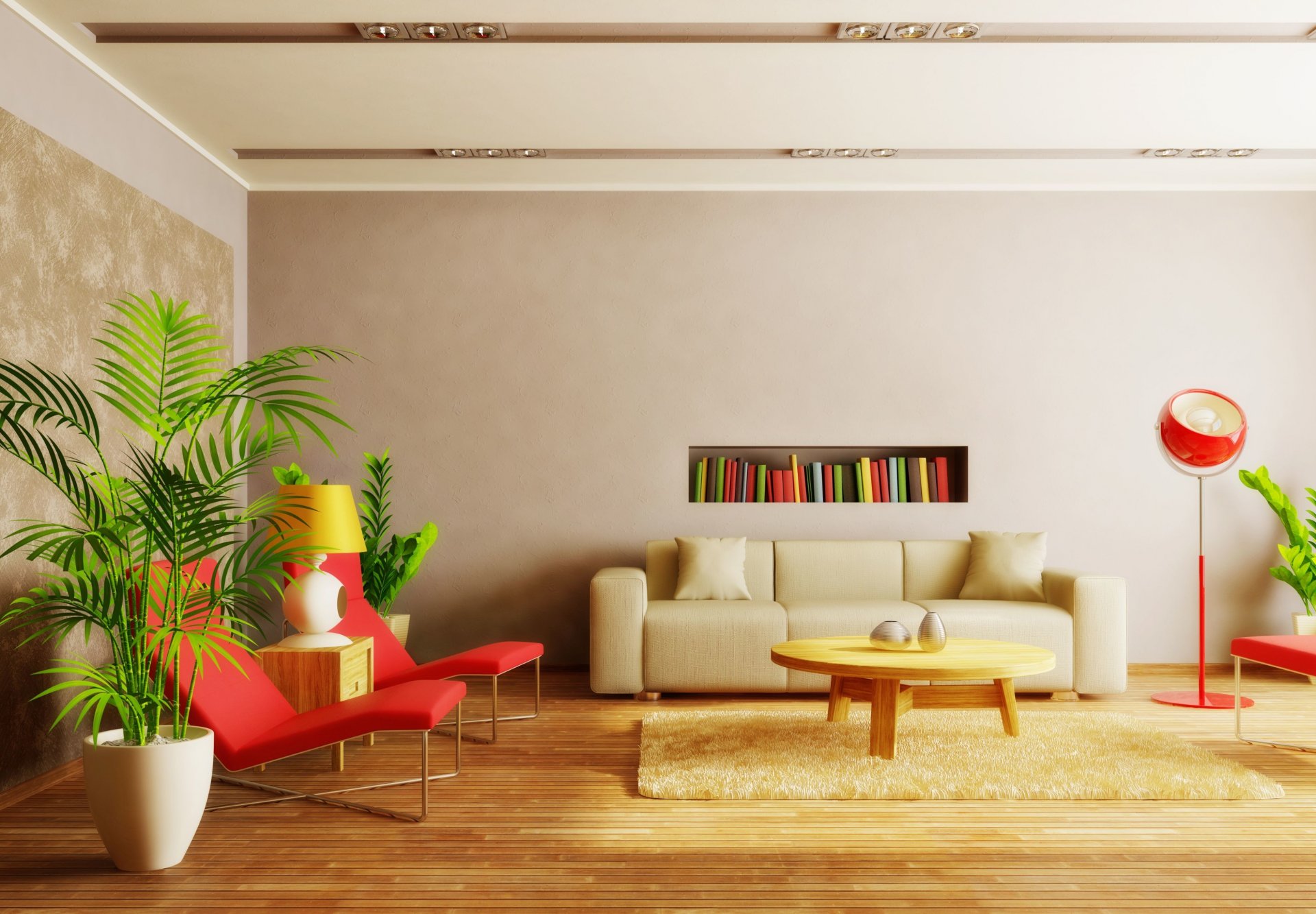 interior room apartment design style sofa armchair table shelf books table plants lamp bright wallpaper background wallpaper widescreen fullscreen widescreen widescreen