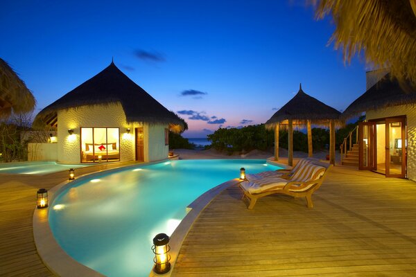 Pool at the lodge, vacation in the Maldives