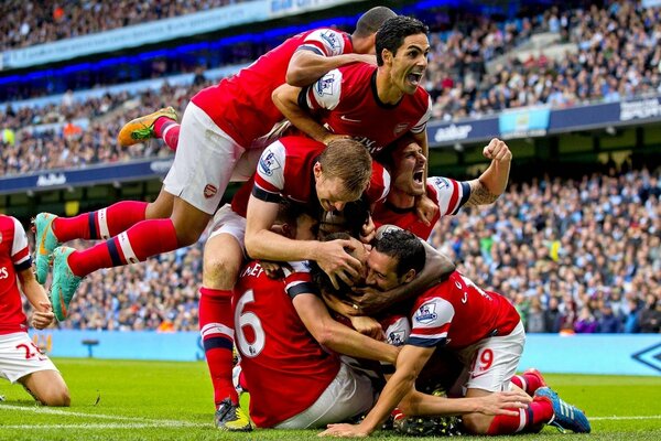 The joy of the football team at the end of the match