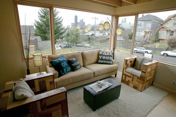 Interior of a living room in the city